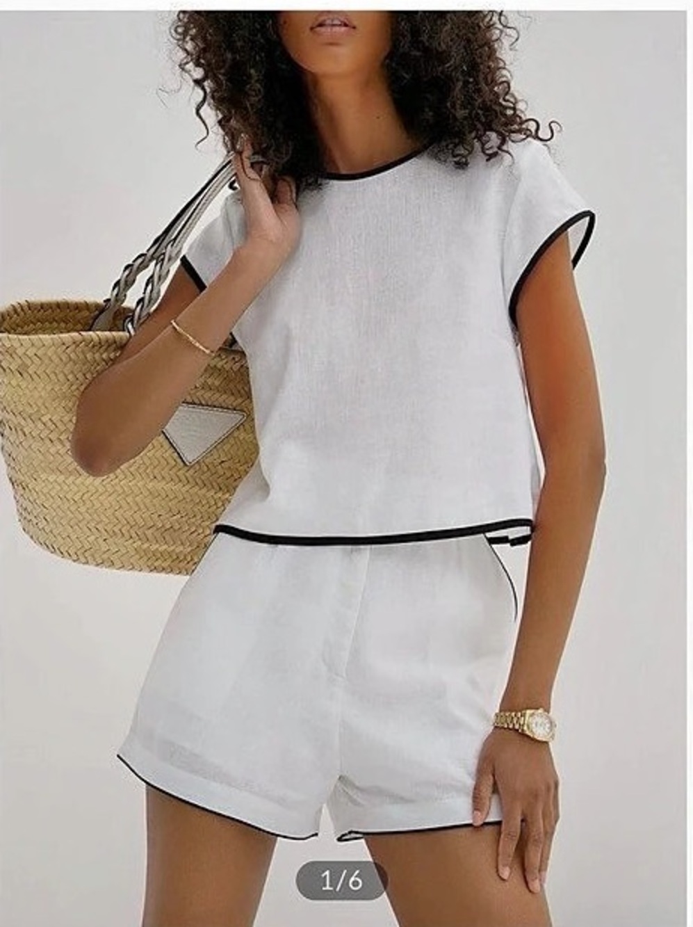 NWT! COMMENSE Pure Cotton Contrast Trim Shorts Set White and black